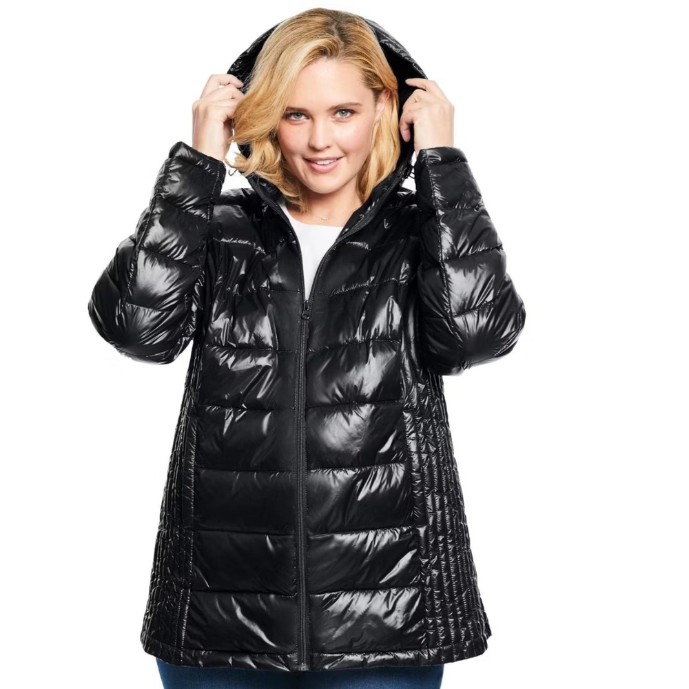 Woman Within Size 3x Packable Lightweight Puffer Hooded Jacket Outerwear Winter
